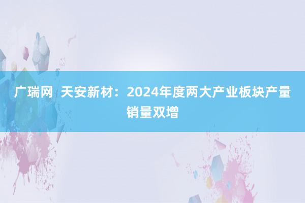 广瑞网  天安新材：2024年度两大产业板块产量销量双增